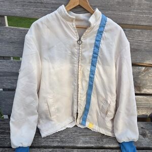 Vintage 80s Sherpa Lined Racer Jacket L Made in USA Men's White Americana